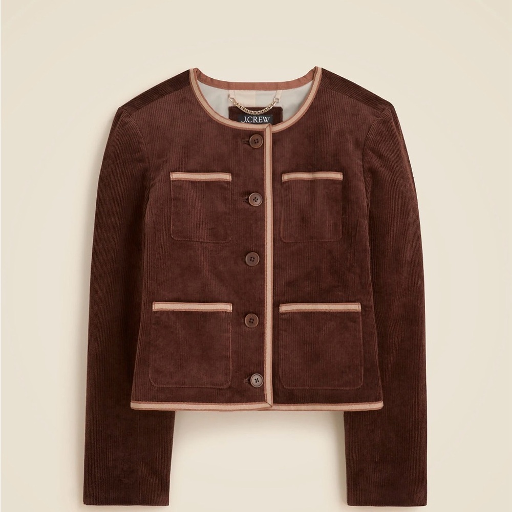 J. Crew Brown Corduroy Button-Front Jacket with Contrast Trim Sz:6